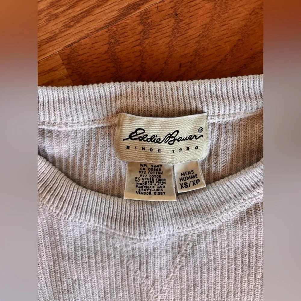 Vintage Eddie Bauer Ribbed Cotton Sweater Grandpa Core Neutral Grunge Mens XS - Picture 3 of 6